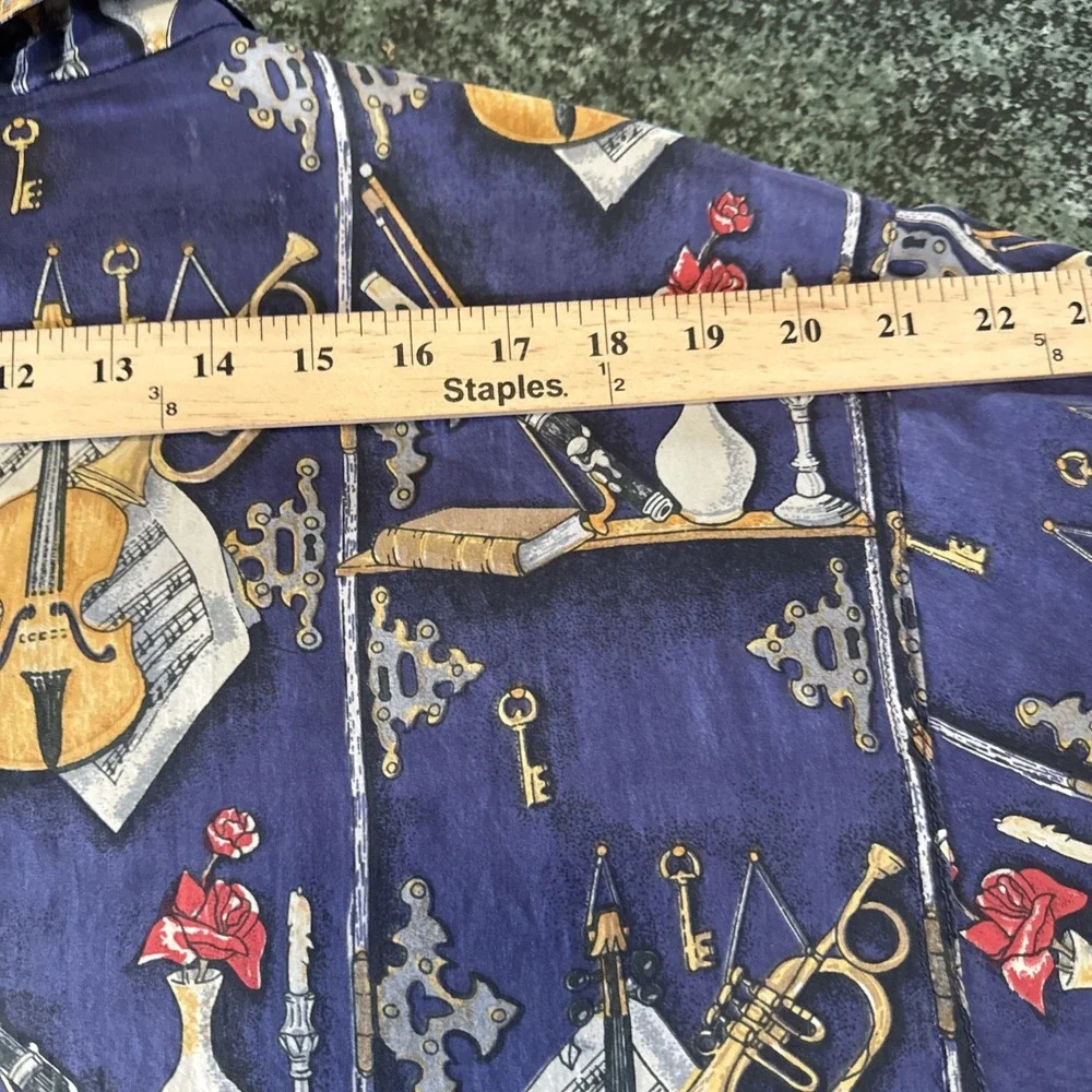 VTG Silk Road 100% Silk Track Jacket Women's M Musical Instruments Abstract  80s